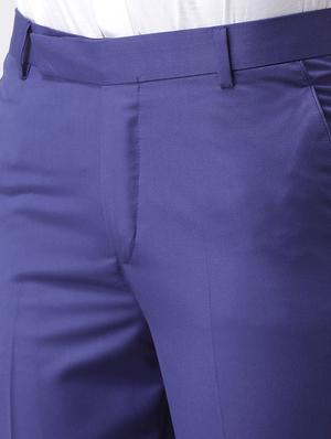 blue solid flat front formal trouser - 17351585 - Standard Image - 5