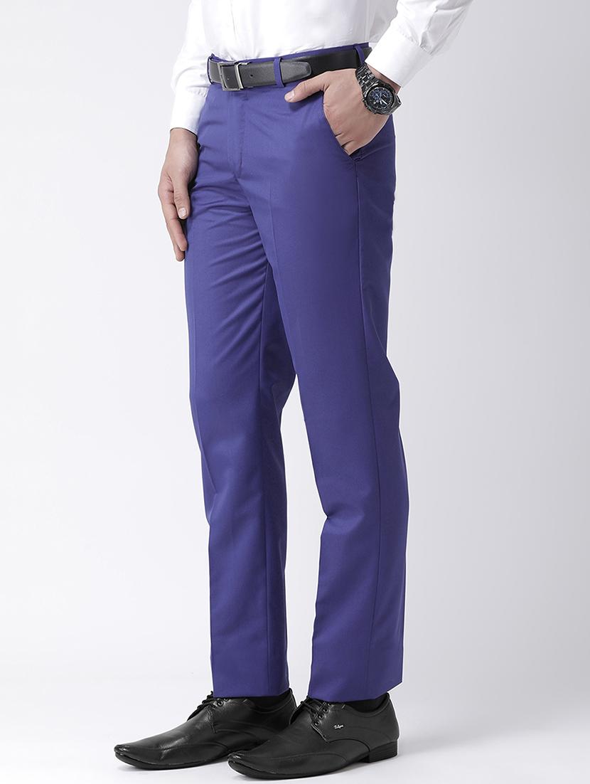 blue solid flat front formal trouser - 17351585 - Zoom Image - 2