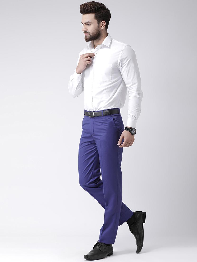 blue solid flat front formal trouser - 17351585 - Zoom Image - 4