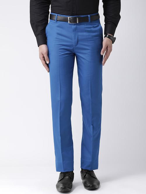 blue solid flat front formal trouser - 17351586 - Standard Image - 1