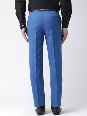 blue solid flat front formal trouser - 17351586 - Standard Image - 3