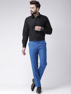 blue solid flat front formal trouser - 17351586 - Standard Image - 4