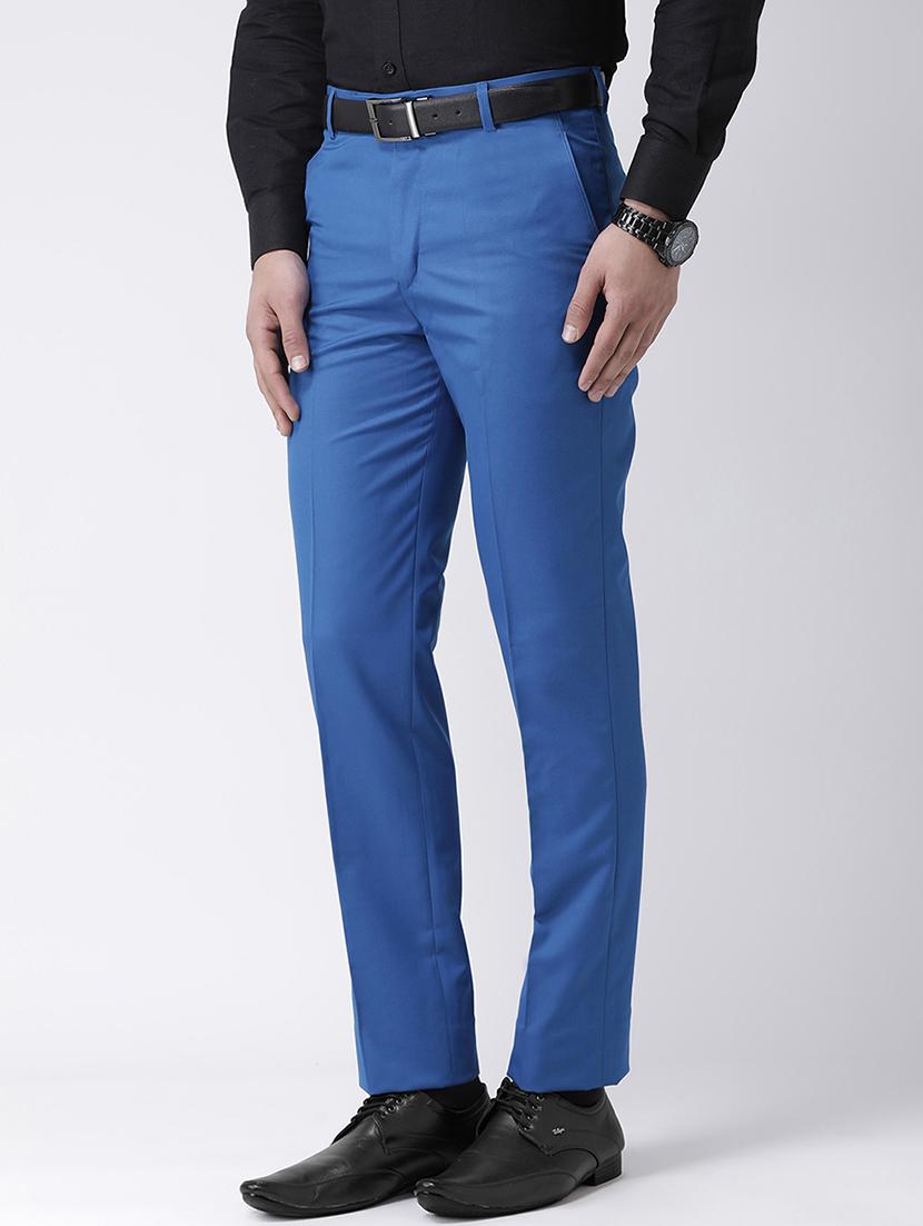 blue solid flat front formal trouser - 17351586 - Zoom Image - 2
