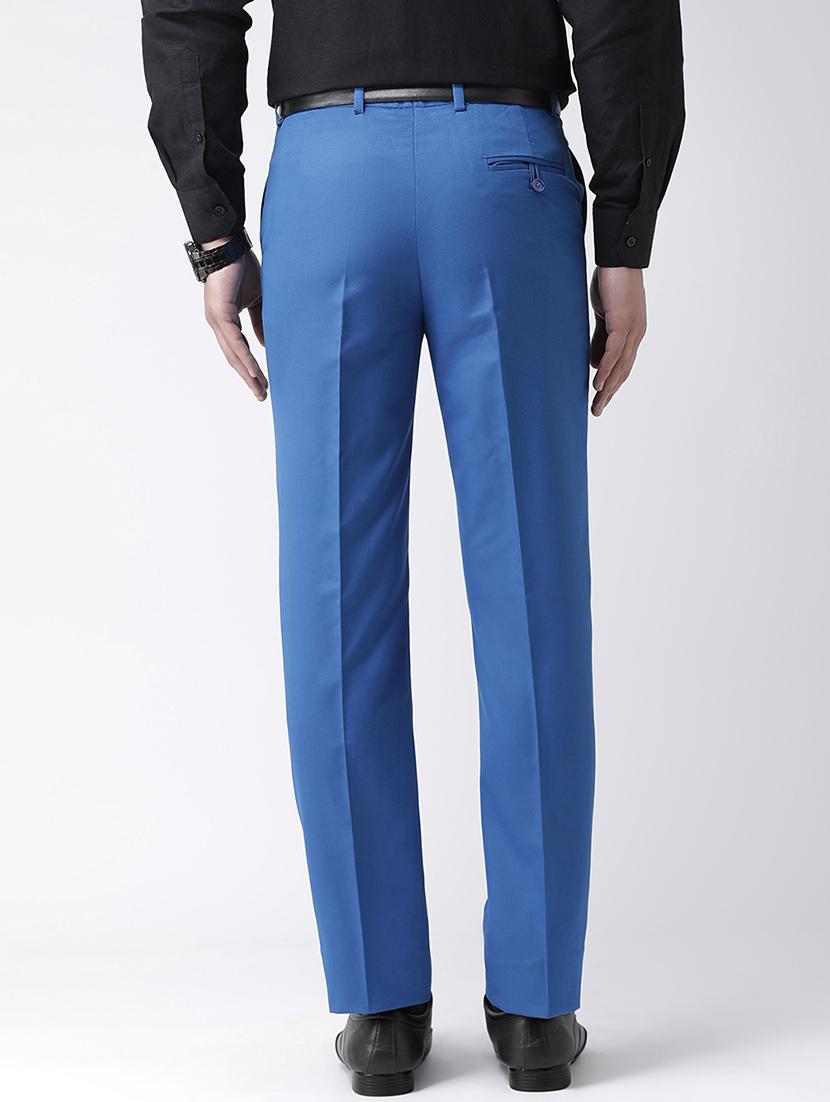 blue solid flat front formal trouser - 17351586 - Zoom Image - 3