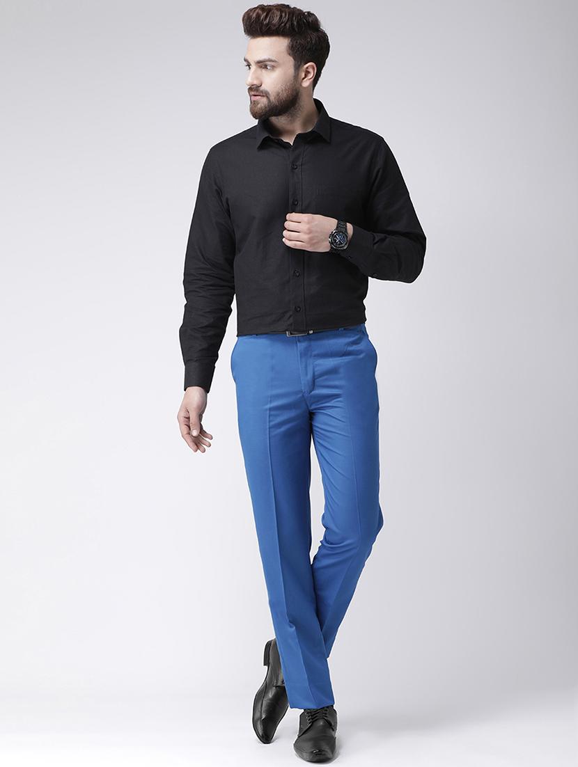 blue solid flat front formal trouser - 17351586 - Zoom Image - 4