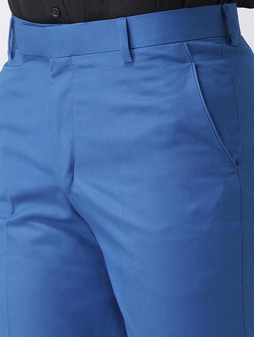 blue solid flat front formal trouser - 17351586 - Zoom Image - 5