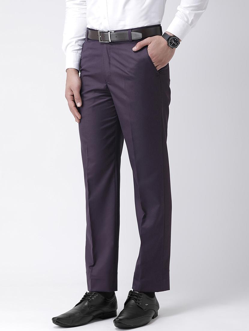 purple solid flat front formal trouser - 17351590 - Zoom Image - 2