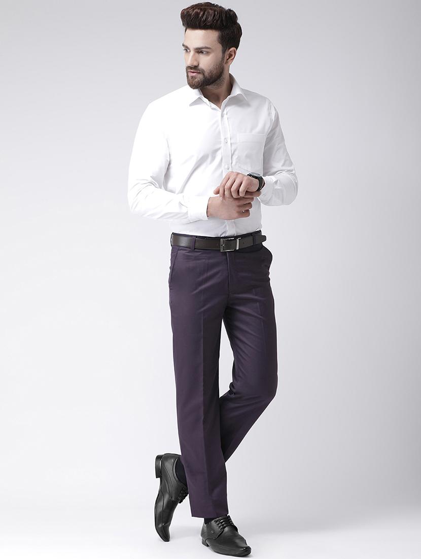 purple solid flat front formal trouser - 17351590 - Zoom Image - 4