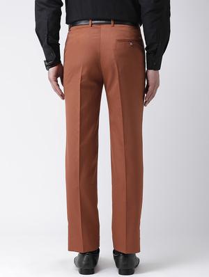 brown solid flat front formal trouser - 17351597 - Standard Image - 3