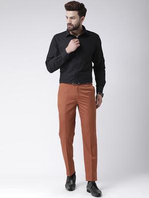 brown solid flat front formal trouser - 17351597 - Standard Image - 4