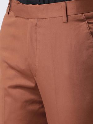 brown solid flat front formal trouser - 17351597 - Standard Image - 5