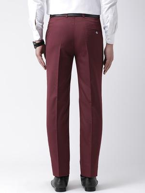 maroon solid flat front formal trouser - 17351598 - Standard Image - 3