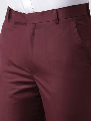 maroon solid flat front formal trouser - 17351598 - Standard Image - 5