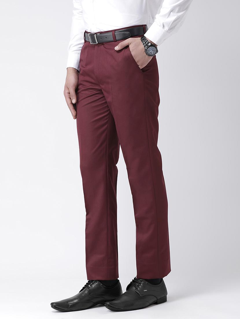 maroon solid flat front formal trouser - 17351598 - Zoom Image - 2