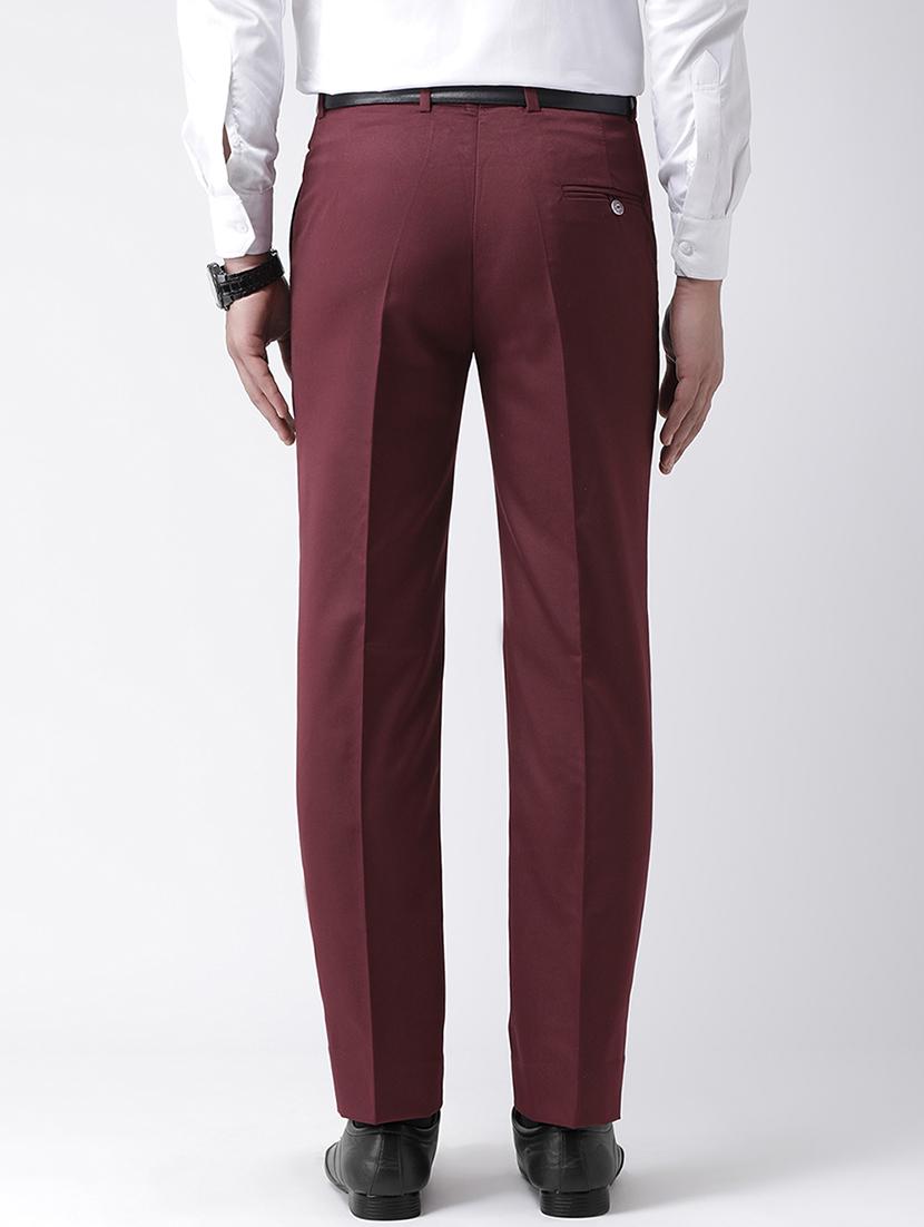 maroon solid flat front formal trouser - 17351598 - Zoom Image - 3