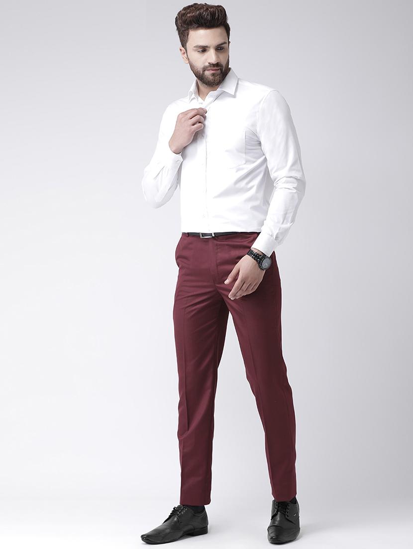 maroon solid flat front formal trouser - 17351598 - Zoom Image - 4