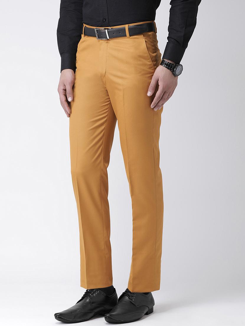 brown solid flat front formal trouser - 17351599 - Zoom Image - 2