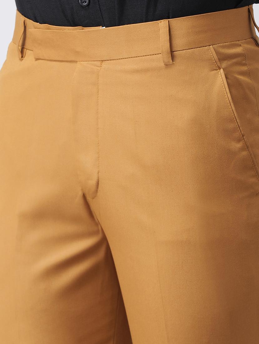 brown solid flat front formal trouser - 17351599 - Zoom Image - 5