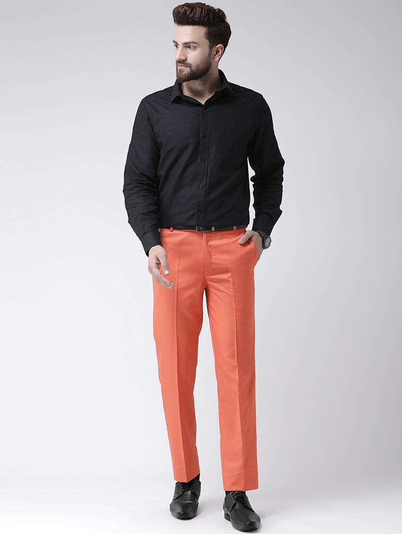 peach solid flat front formal trouser - 17351600 - Zoom Image - 4