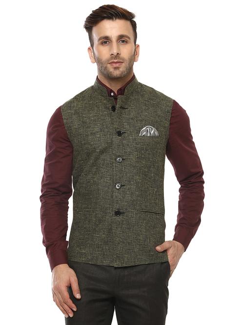 green solid nehru jacket - 17351687 - Standard Image - 1