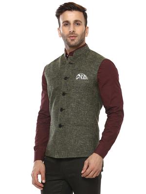 green solid nehru jacket - 17351687 - Standard Image - 2
