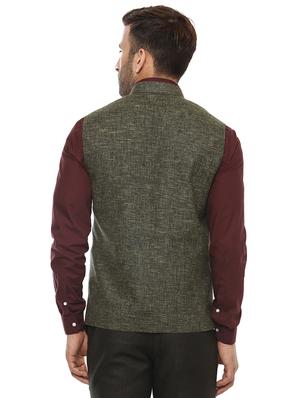 green solid nehru jacket - 17351687 - Standard Image - 3