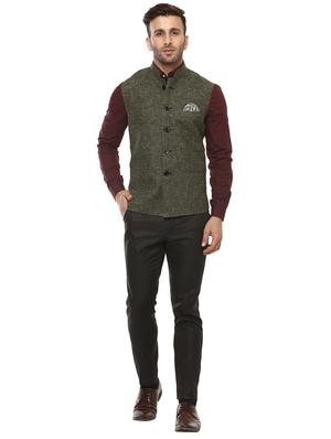 green solid nehru jacket - 17351687 - Standard Image - 4