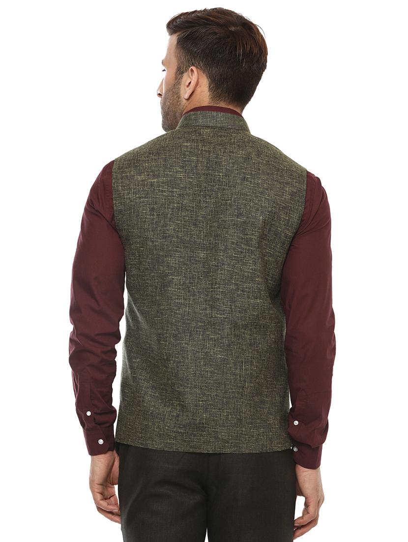 green solid nehru jacket - 17351687 - Zoom Image - 3