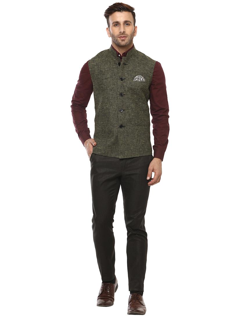 green solid nehru jacket - 17351687 - Zoom Image - 4