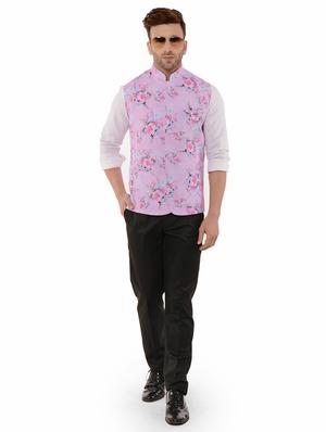 pink floral print nehru jacket - 17351697 - Standard Image - 4