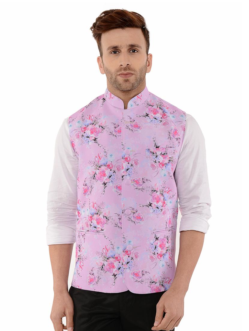 pink floral print nehru jacket - 17351697 - Zoom Image - 1