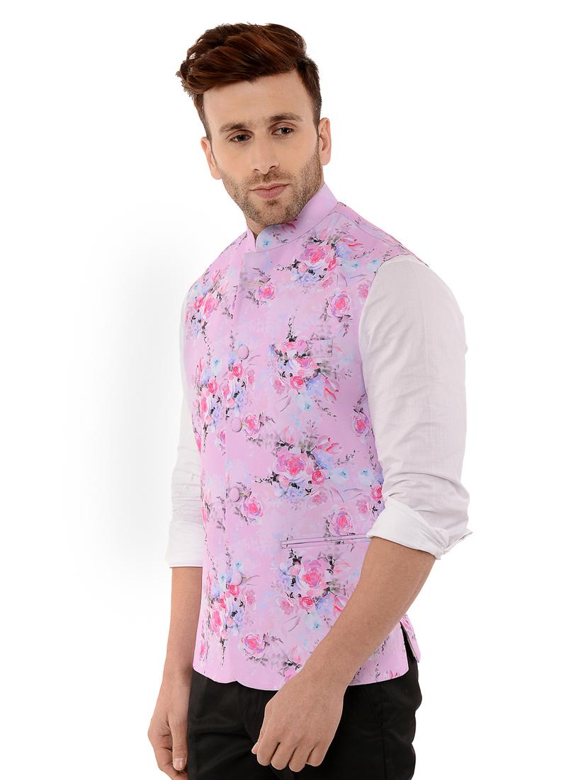 pink floral print nehru jacket - 17351697 - Zoom Image - 2