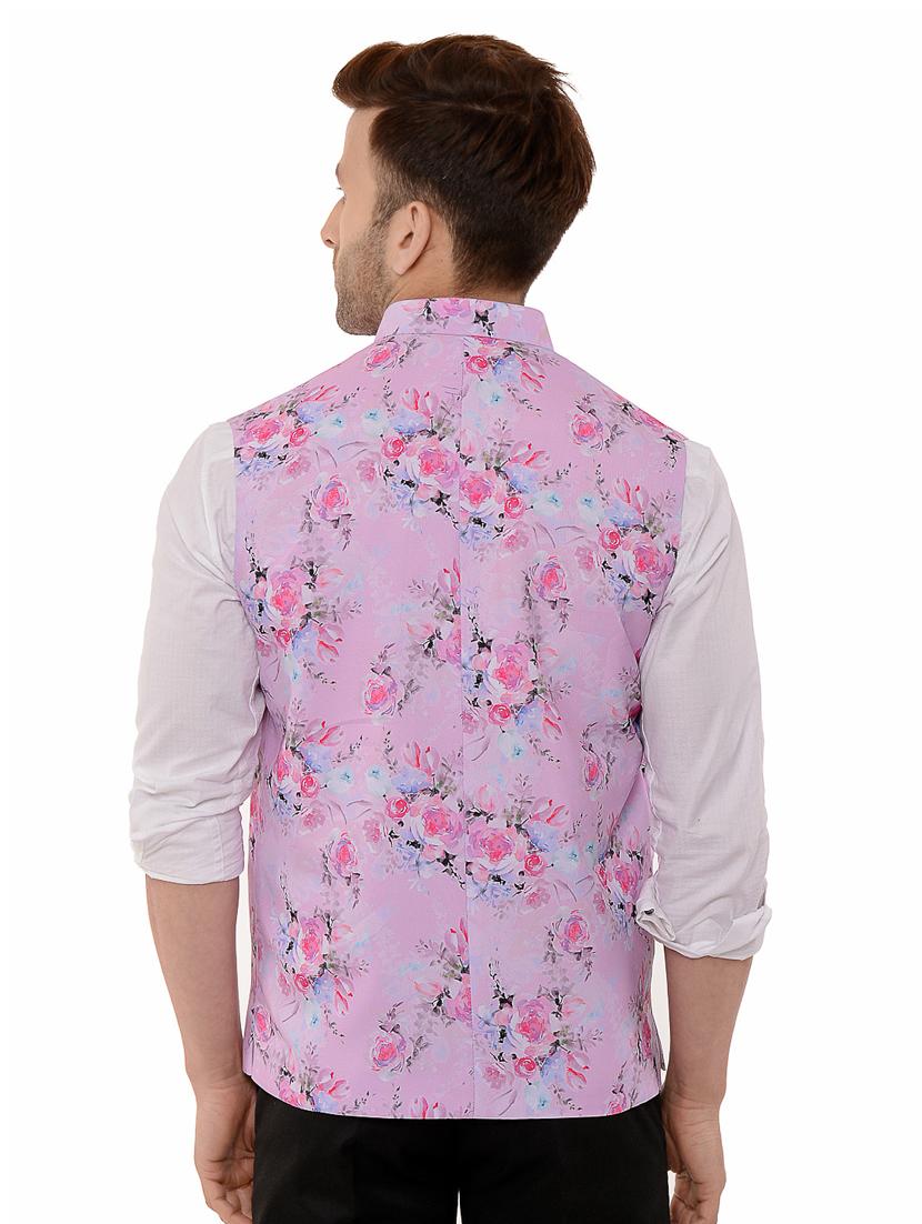 pink floral print nehru jacket - 17351697 - Zoom Image - 3