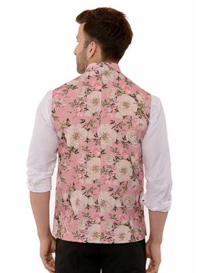 pink floral print nehru jacket - 17351699 - Standard Image - 3