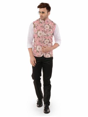 pink floral print nehru jacket - 17351699 - Standard Image - 4