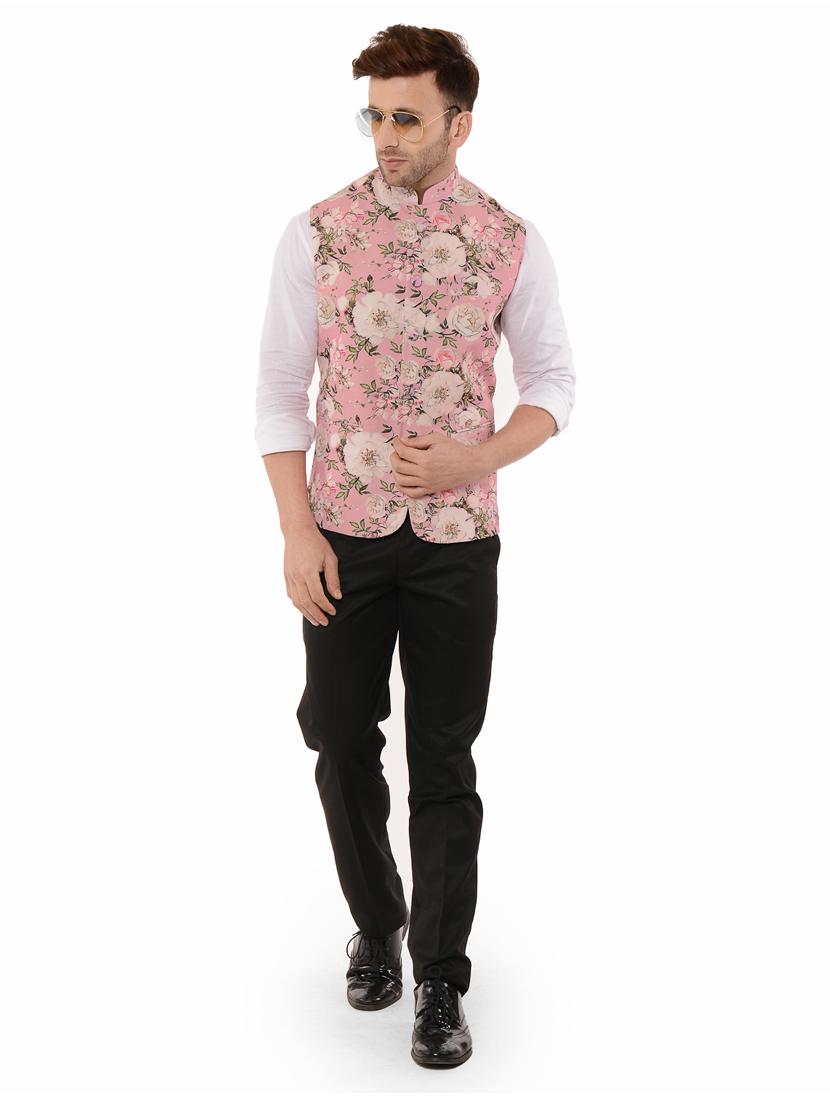 pink floral print nehru jacket - 17351699 - Zoom Image - 4
