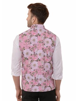 pink floral print nehru jacket - 17351702 - Standard Image - 3
