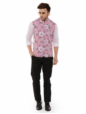 pink floral print nehru jacket - 17351702 - Standard Image - 4