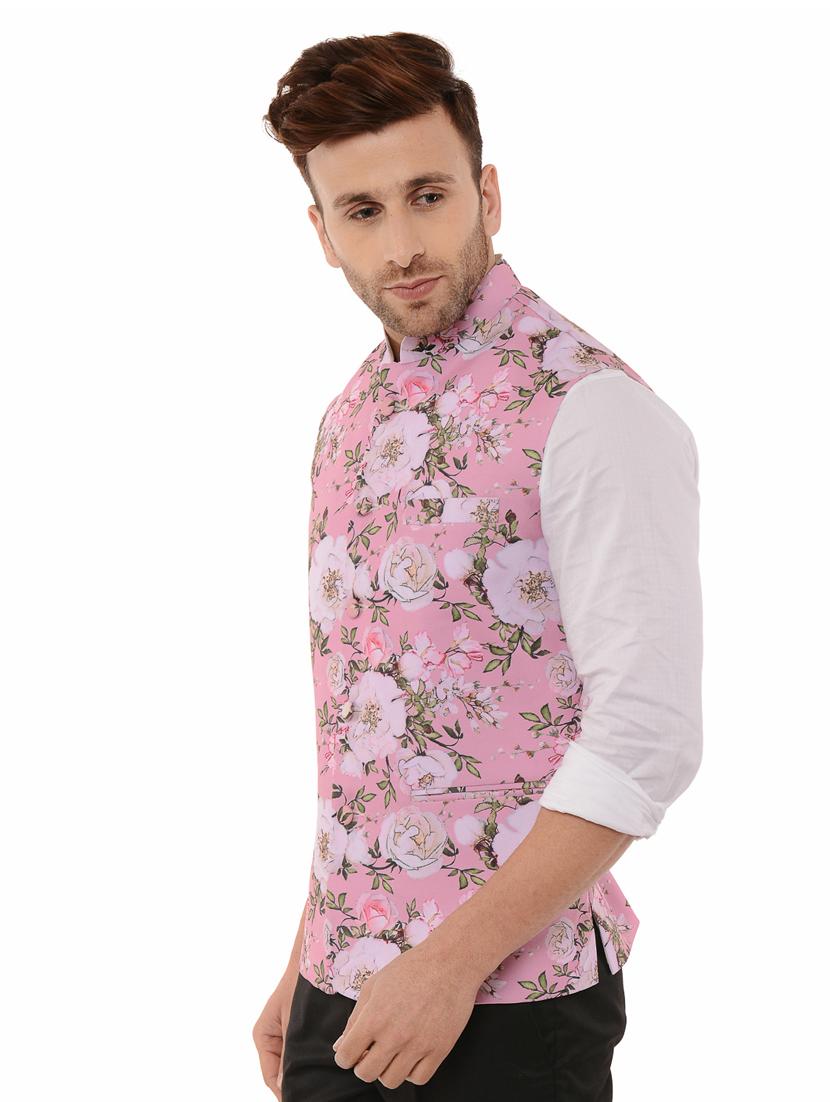 pink floral print nehru jacket - 17351702 - Zoom Image - 2