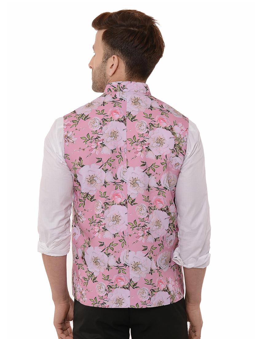 pink floral print nehru jacket - 17351702 - Zoom Image - 3