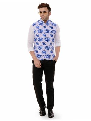 white floral print nehru jacket - 17351707 - Standard Image - 4