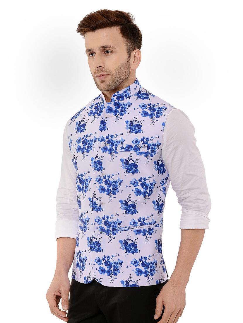 white floral print nehru jacket - 17351707 - Zoom Image - 2