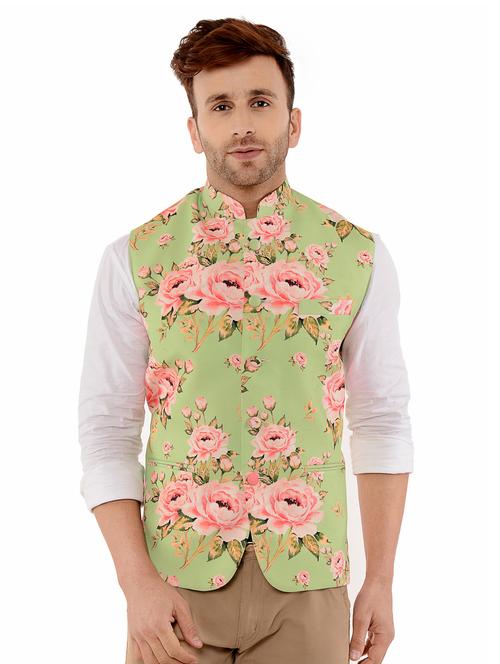 green floral printed nehru jacket - 17351715 - Standard Image - 1