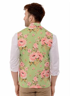 green floral printed nehru jacket - 17351715 - Standard Image - 3