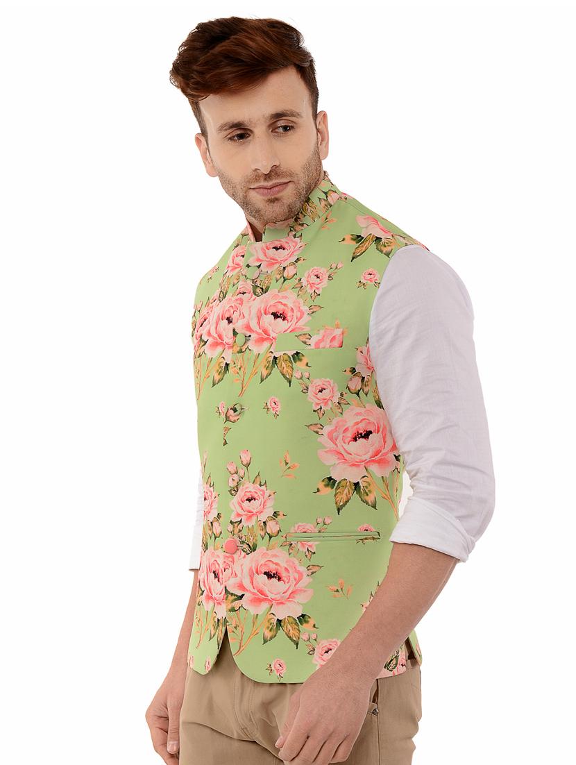 green floral printed nehru jacket - 17351715 - Zoom Image - 2