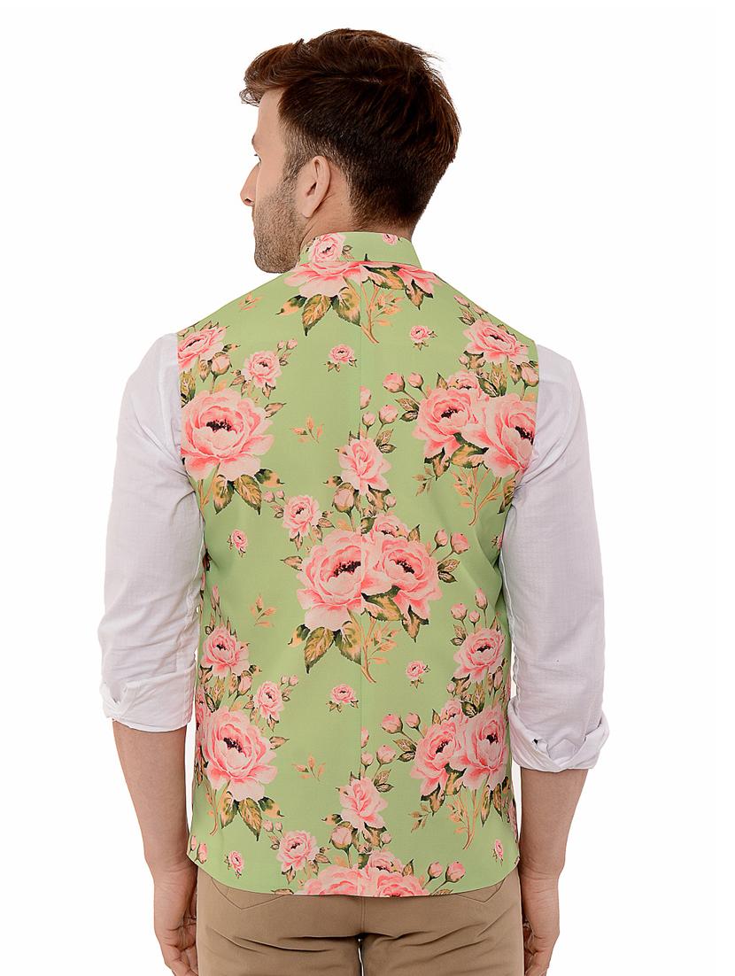 green floral printed nehru jacket - 17351715 - Zoom Image - 3