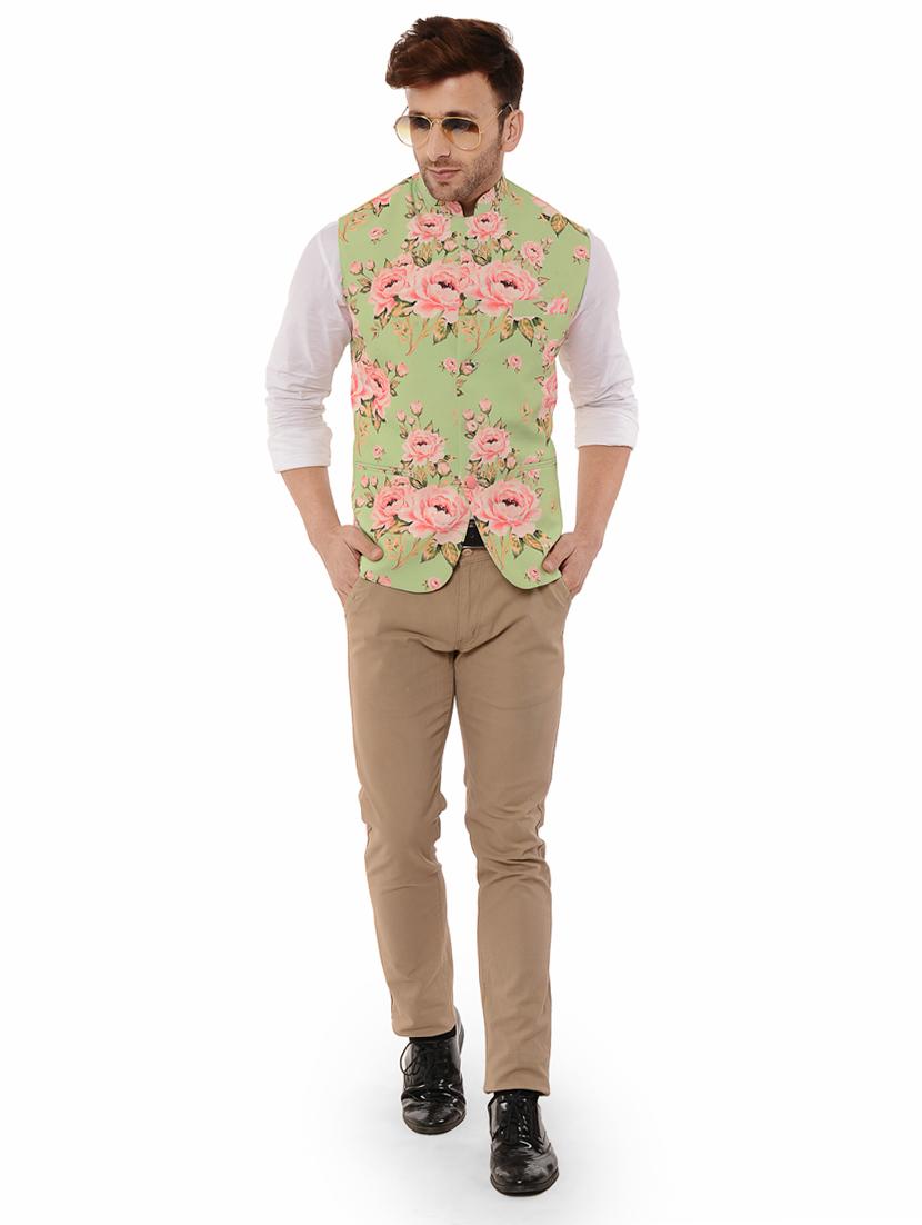 green floral printed nehru jacket - 17351715 - Zoom Image - 4