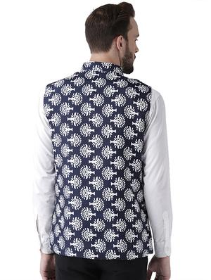 navy blue printed nehru jacket - 17351725 - Standard Image - 3