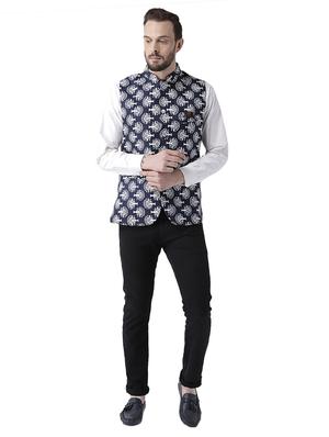 navy blue printed nehru jacket - 17351725 - Standard Image - 4