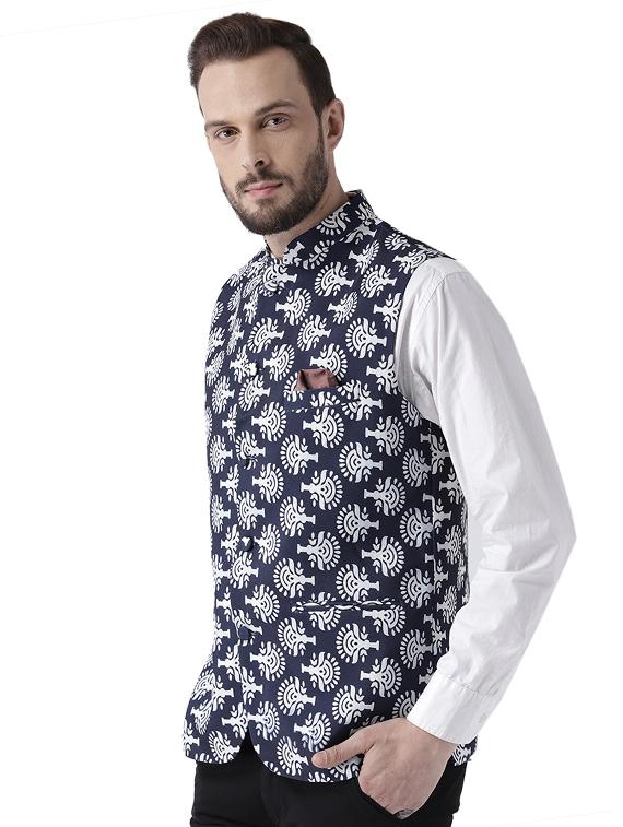 navy blue printed nehru jacket - 17351725 - Zoom Image - 2